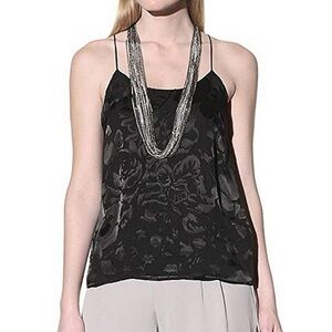 Charles Henry Black Silk Rose Print Racerback Camisole Top Tank Floral Sz 4